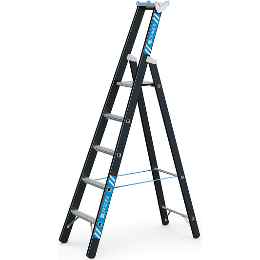 Heavy duty step ladder, single sided, 5 rungs incl. platform.