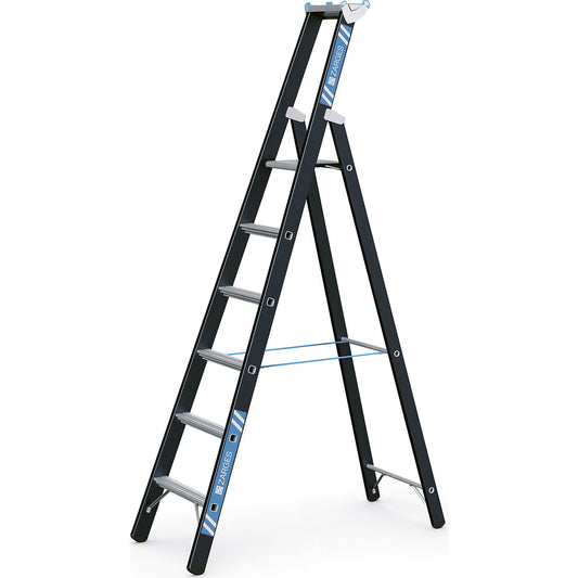 Heavy duty step ladder, single sided, 6 rungs incl. platform.