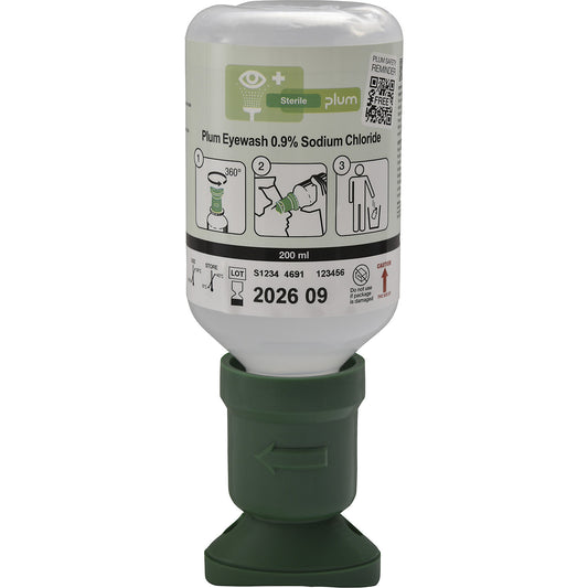 Eye wash bottle 0.9% NaCl, pack of 3 x 200 ml bottles, with eye cup.