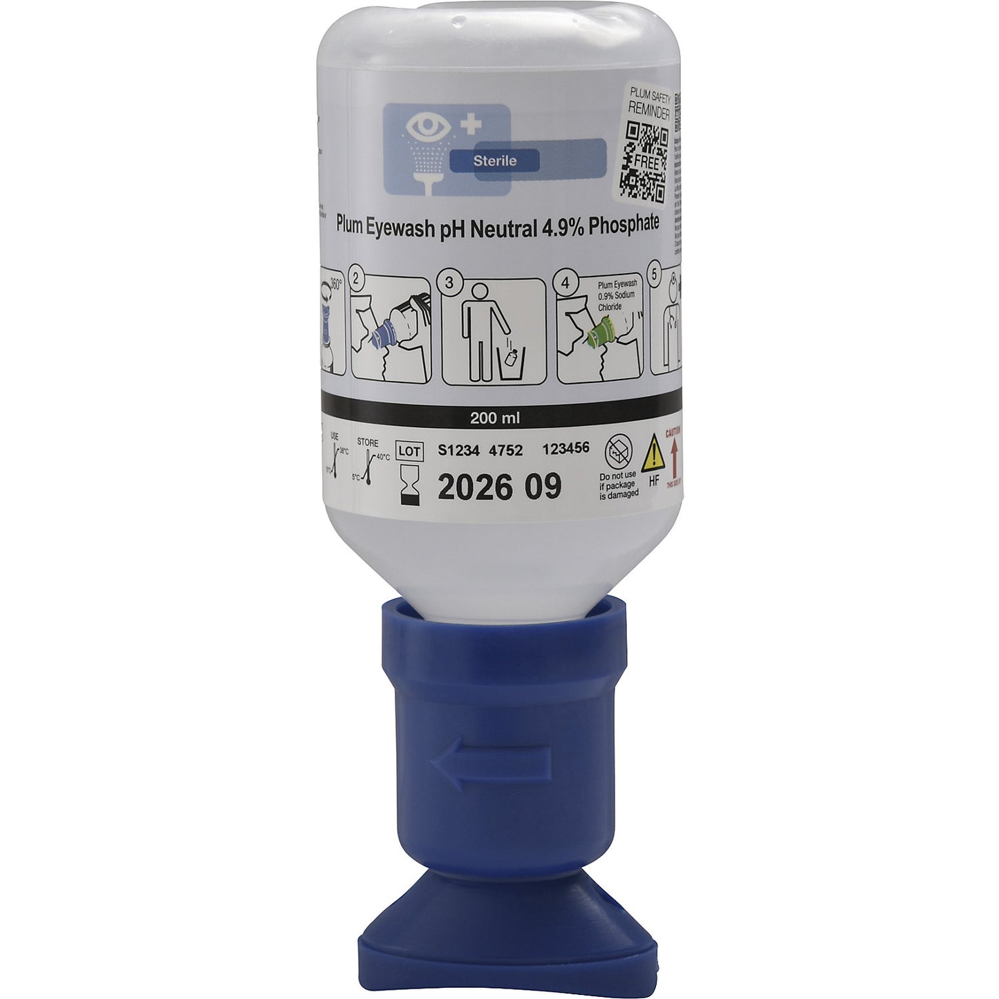 Eye wash bottle pH-neutral, pack of 3 x 200 ml bottles, with eye cup.