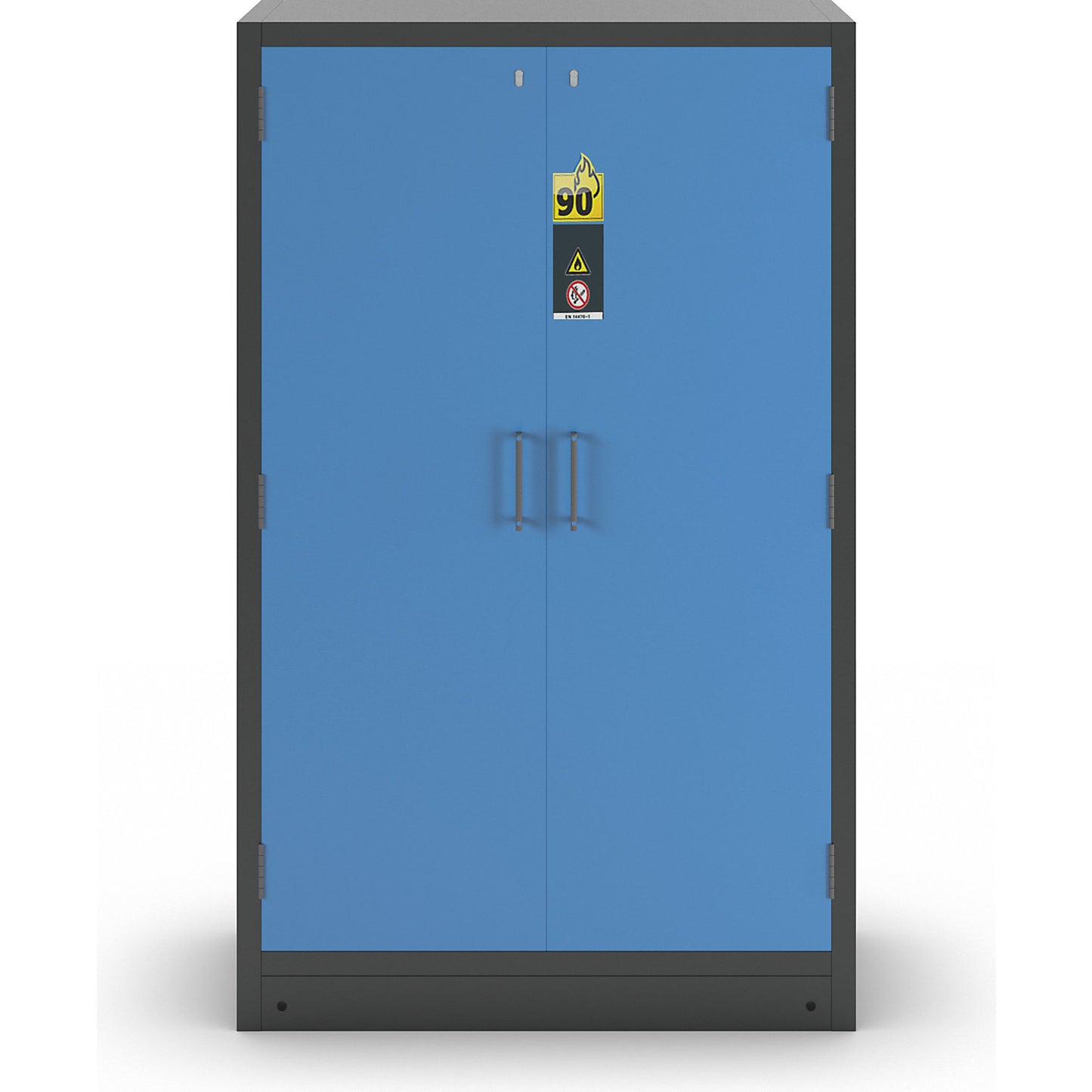 Fire resistant hazardous goods storage cupboard type 90, 2 doors, 3 shelves, light blue doors.