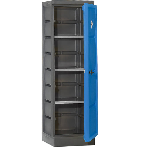 Environmental cupboard made of PE, 1-door, stainless steel shelves.