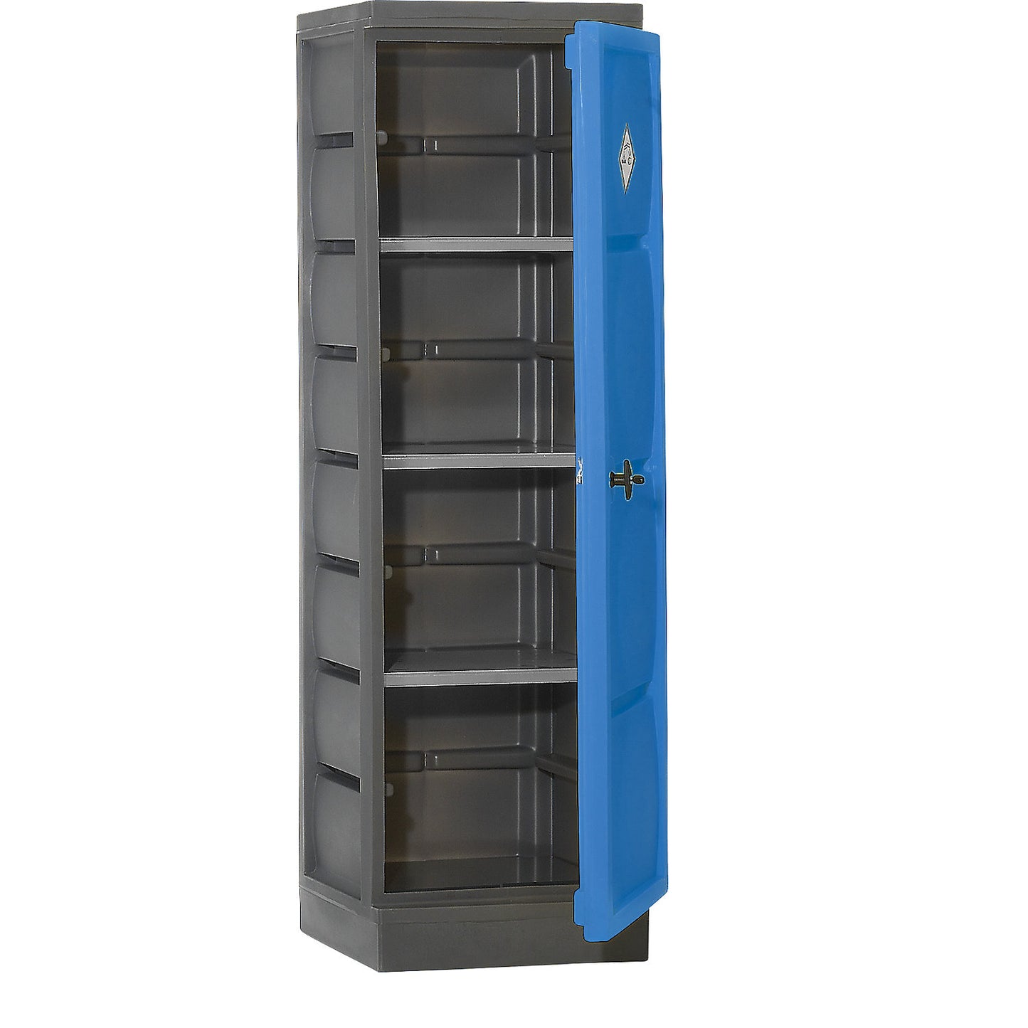 Environmental cupboard made of PE, 1-door, zinc plated shelves.