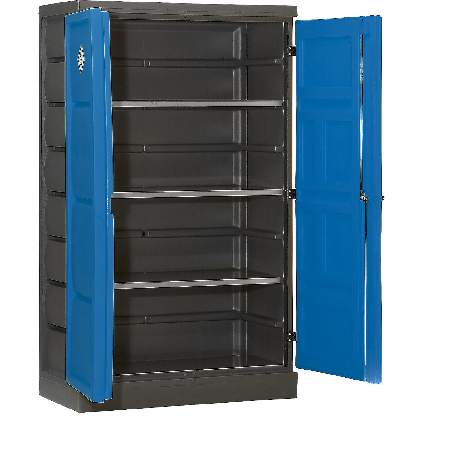 Environmental cupboard made of PE, 2-door, stainless steel shelves.