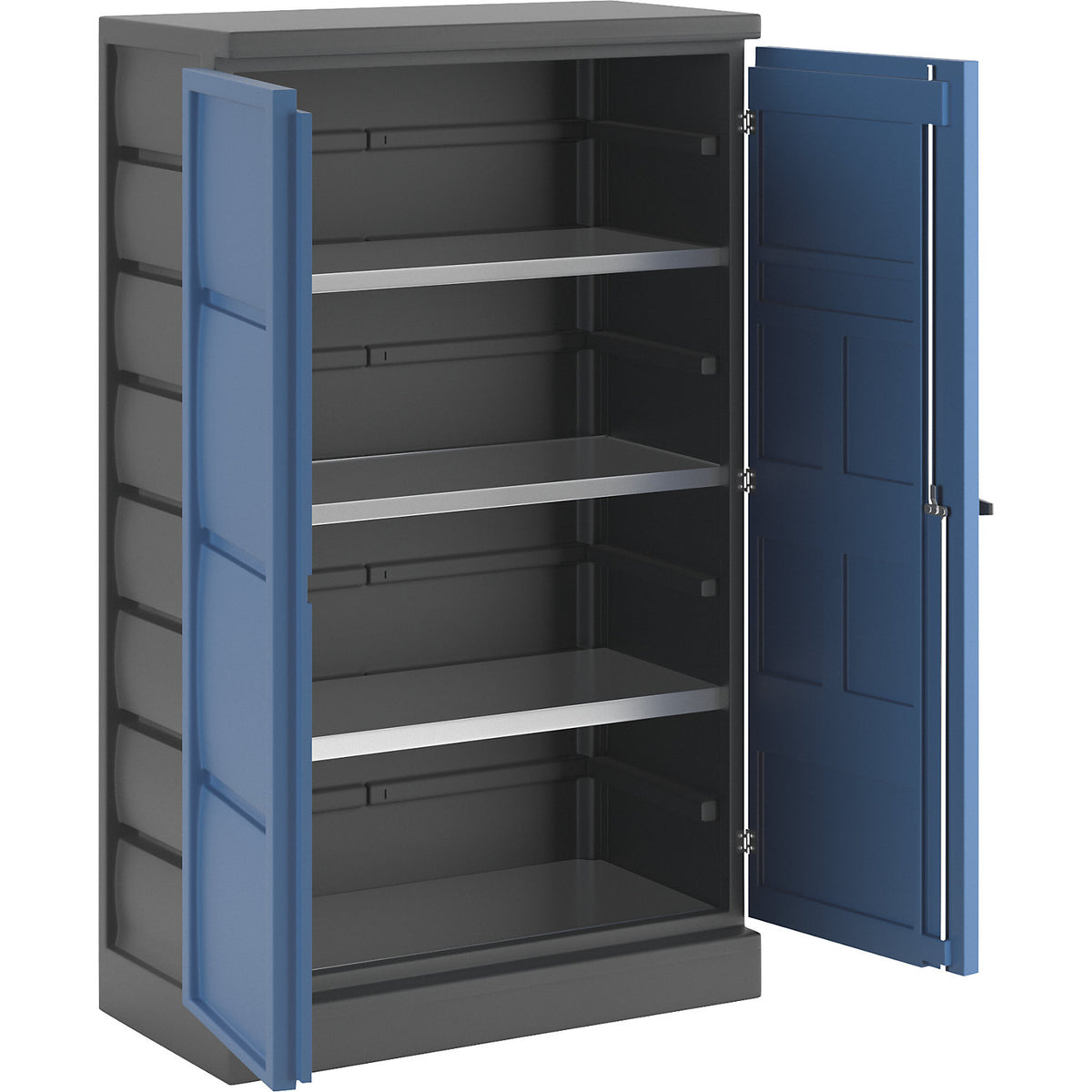 Environmental cupboard made of PE, 2-door, stainless steel shelves.