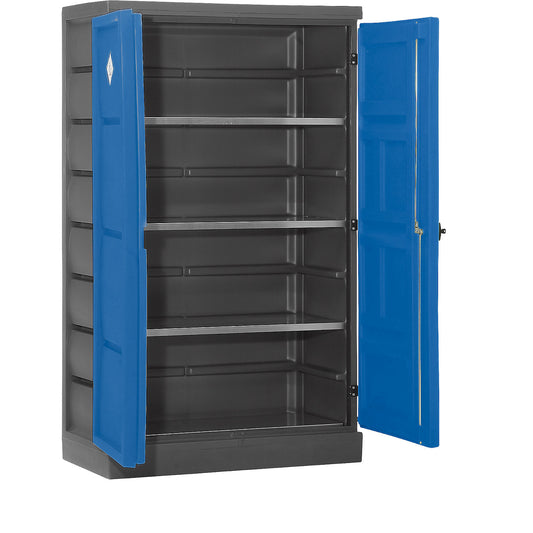 Environmental cupboard made of PE, 2-door, zinc plated shelves.