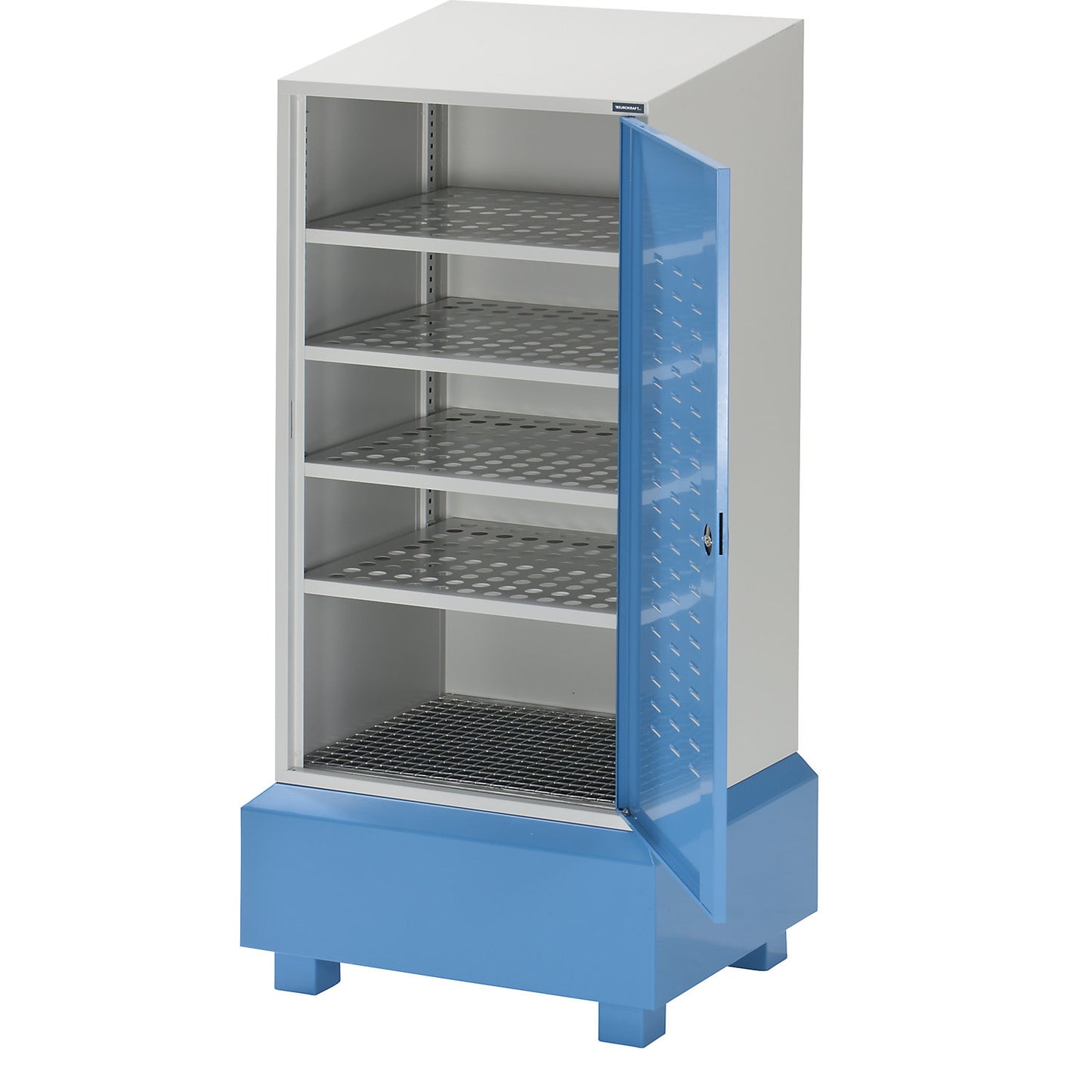 Drum and small container hazardous goods storage, 1-door, with sloping roof.