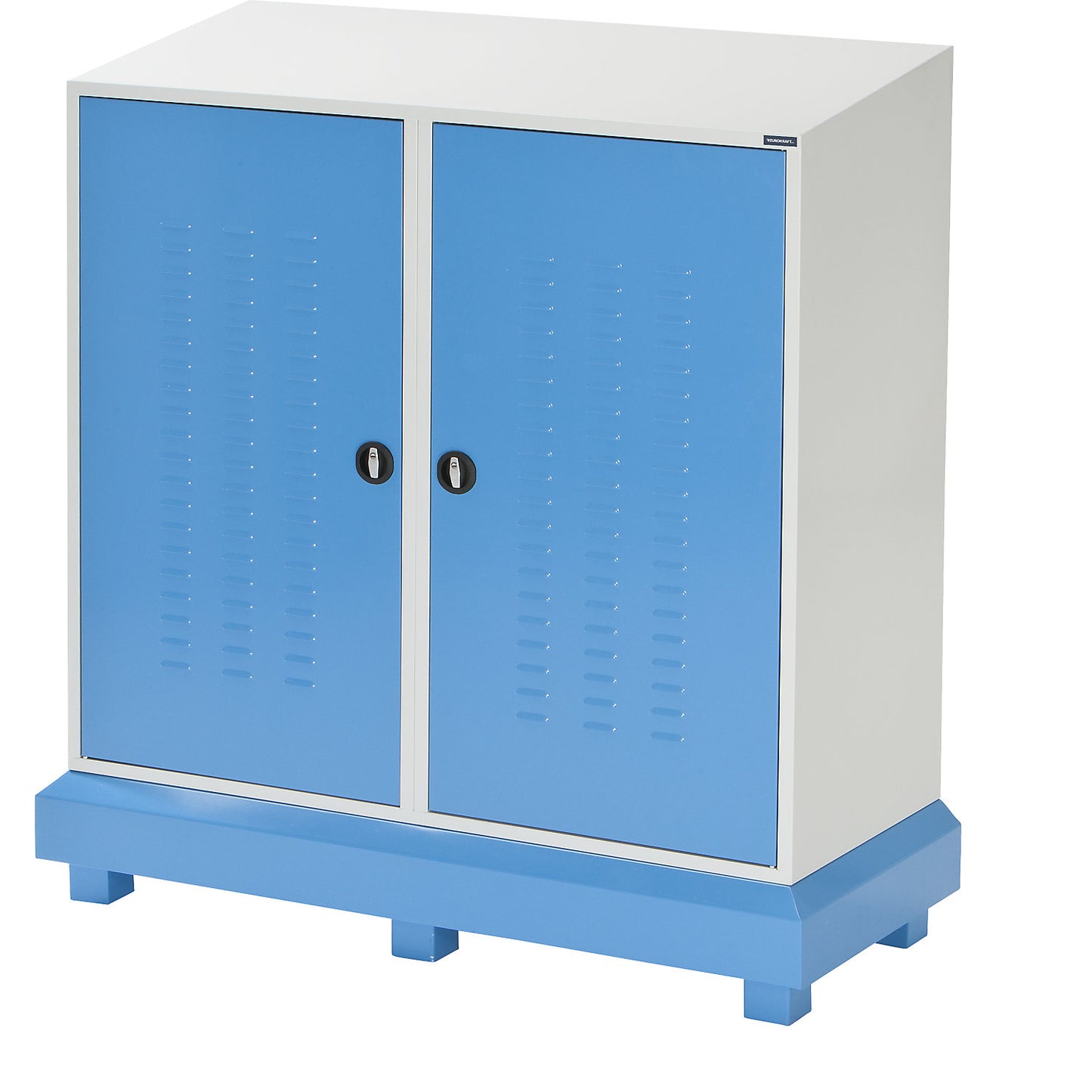 Drum and small container hazardous goods storage, 2-door, with sloping roof.