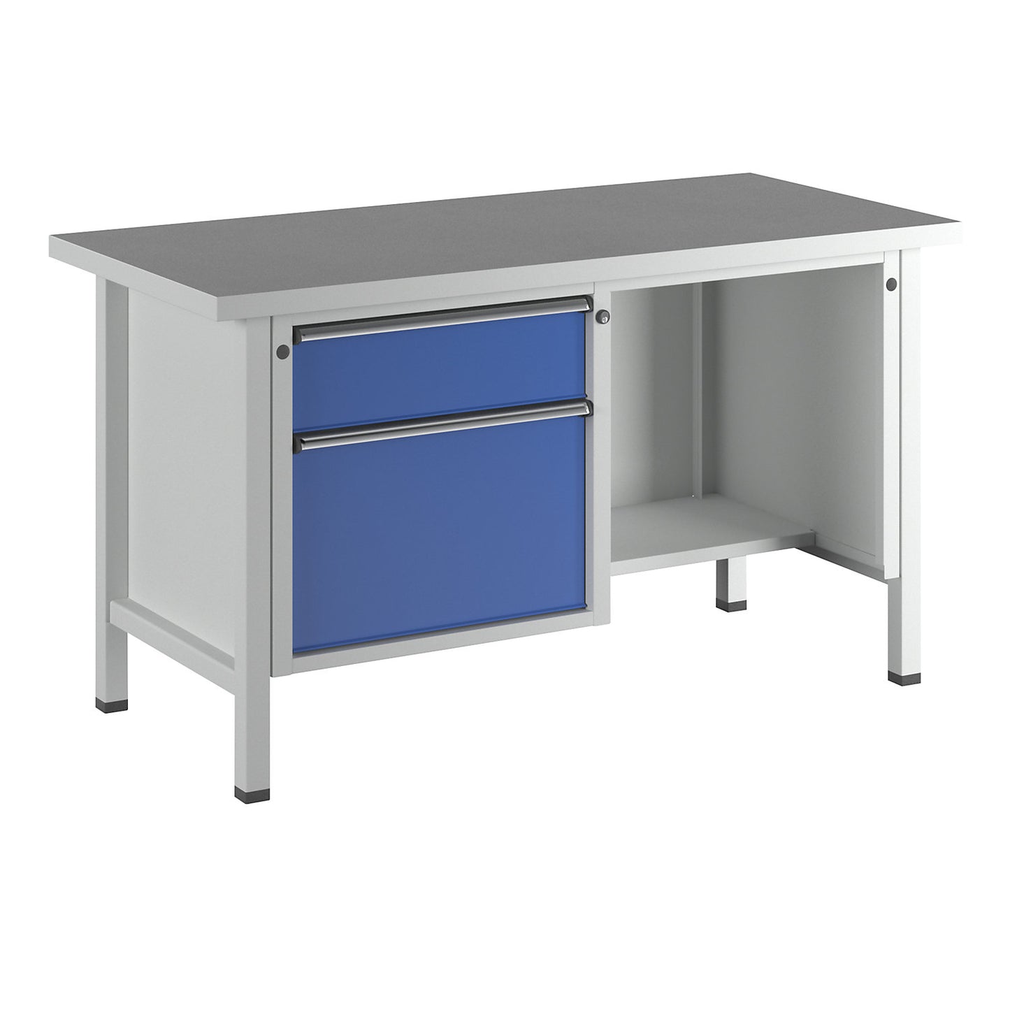 Workbench, Series V frame construction, 2 drawers, ½ shelf, universal worktop, full extension.