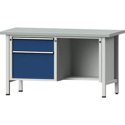Workbench, Series V frame construction, 2 drawers, ½ shelf, sheet steel covering, full extension.