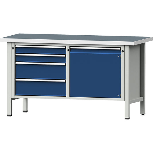 Workbench, Series V frame construction, 4 drawers, door 540 mm, universal worktop, partial extension.