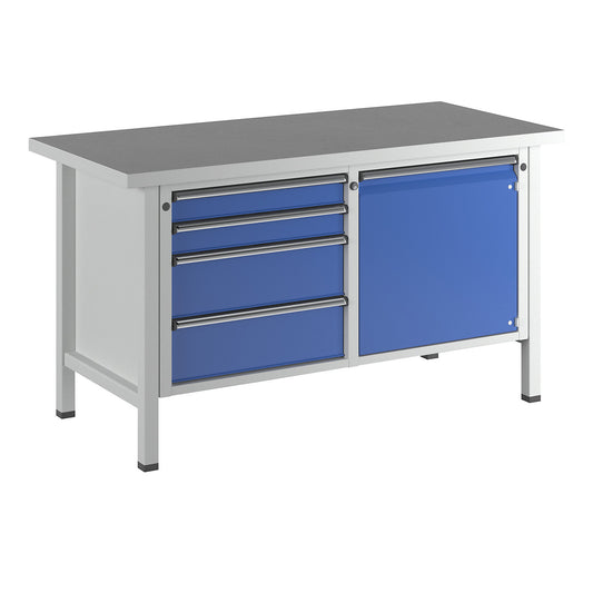 Workbench, Series V frame construction, 4 drawers, door 540 mm, universal worktop, full extension.
