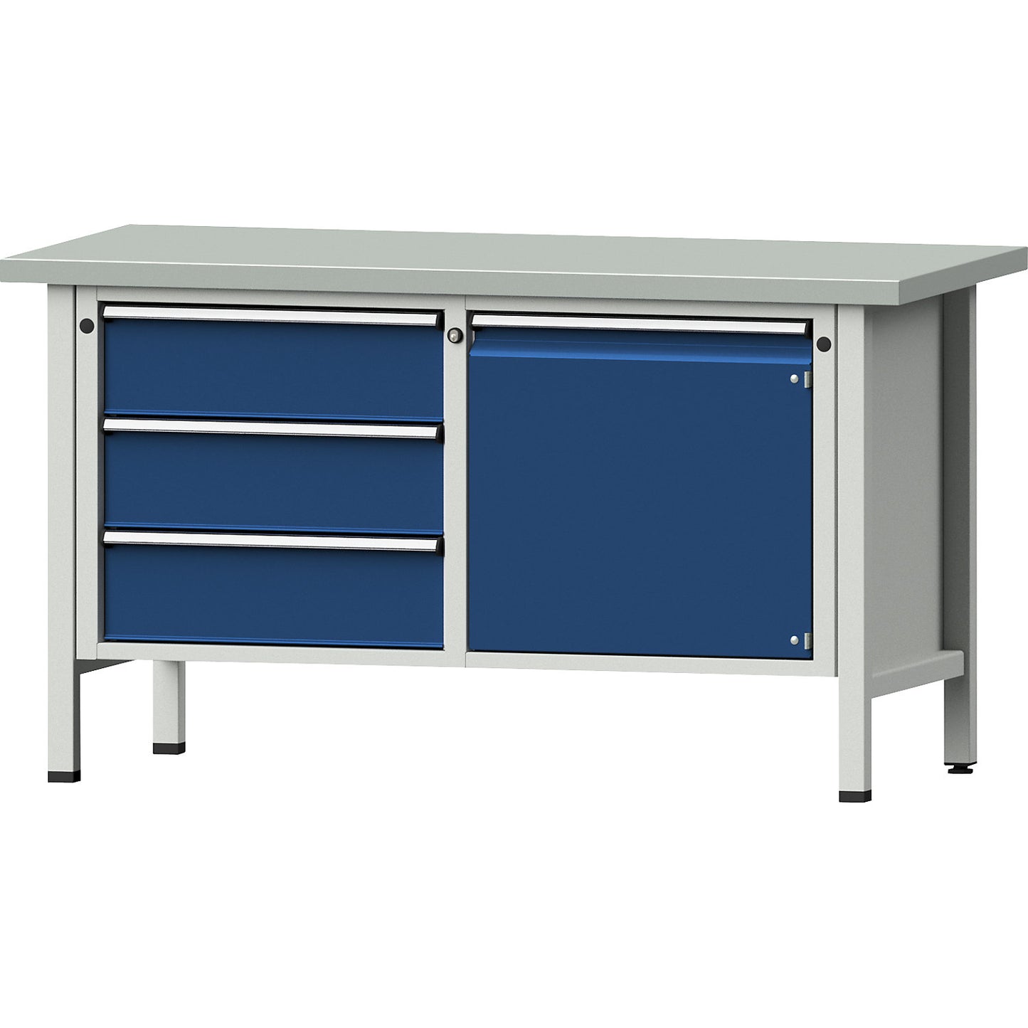 Workbench, Series V frame construction, 3 drawers, door 540 mm, sheet steel covering, full extension.