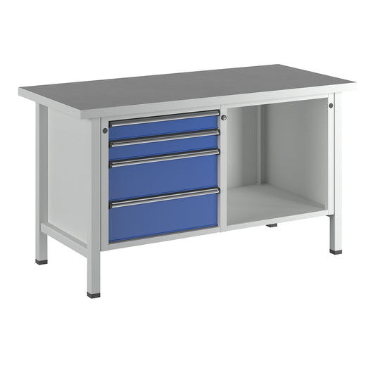 Workbench, Series V frame construction, 4 drawers, 1 shelf, universal worktop, height 840 mm.
