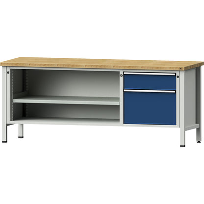 Workbench, Series V frame construction, 1 drawer 180 mm, 1 drawer 360 mm, solid beech, full extension.