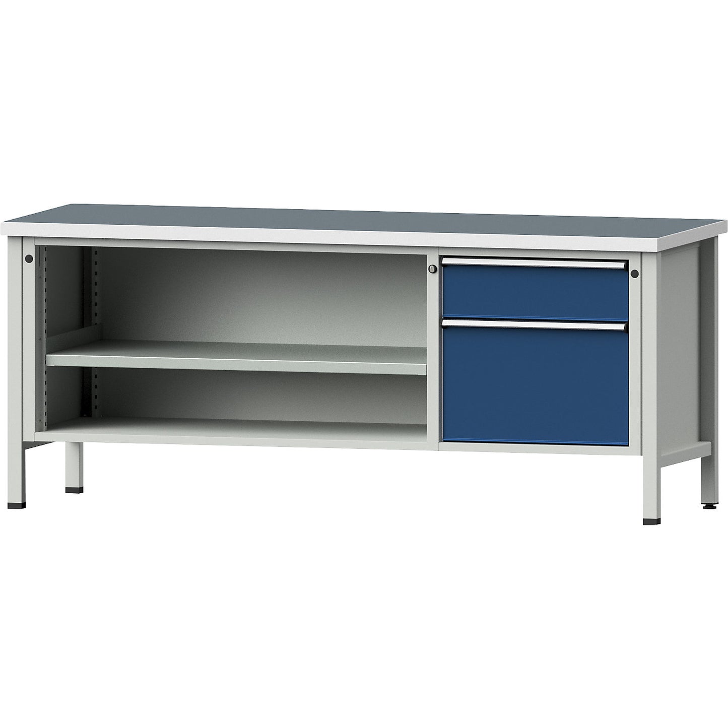 Workbench, Series V frame construction, 1 drawer 180 mm, 1 drawer 360 mm, universal worktop, full extension.