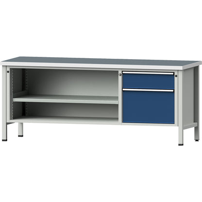 Workbench, Series V frame construction, 1 drawer 180 mm, 1 drawer 360 mm, universal worktop, full extension.