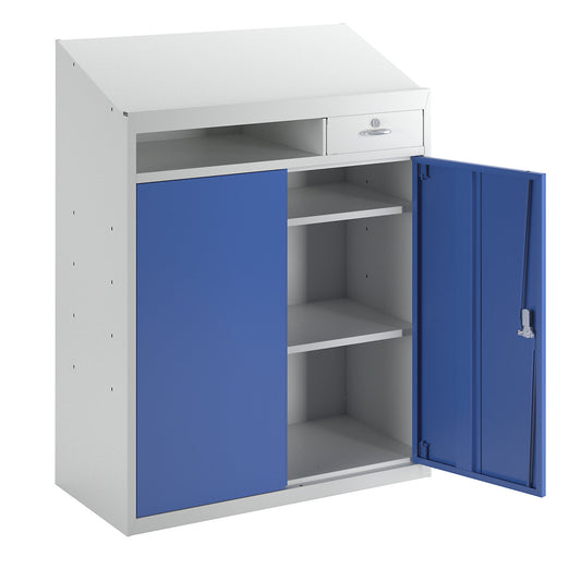 Document control station, HxWxD 1220x915x457 mm, light grey / gentian blue.