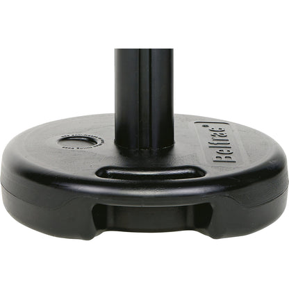 Belt barrier made of plastic, belt extends to max. 3700 mm, post red, belt red / white.