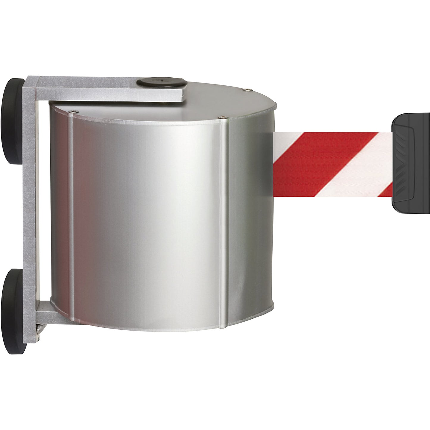 Tape belt cartridge made of aluminium, magnetic, incl. belt end piece, red / white belt.