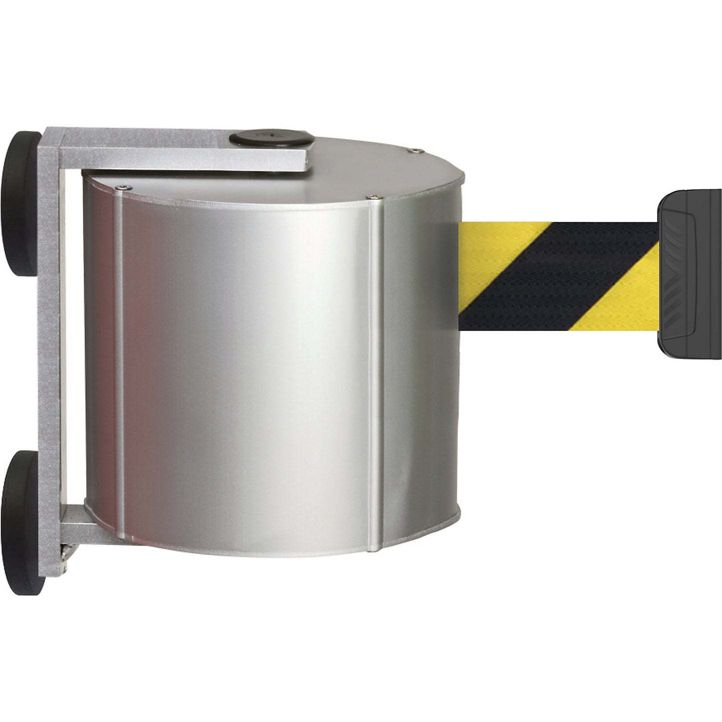 Tape belt cartridge made of aluminium, magnetic, incl. belt end piece, black / yellow belt.