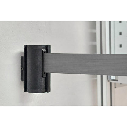 Wall Mount tape belt cartridge, belt extends to max. 2300 mm, belt colour silver grey.