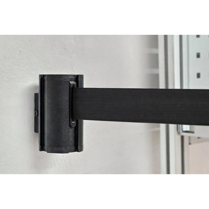 Wall Mount tape belt cartridge, belt extends to max. 2300 mm, belt colour black.