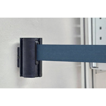 Wall Mount tape belt cartridge, belt extends to max. 2300 mm, belt colour navy.