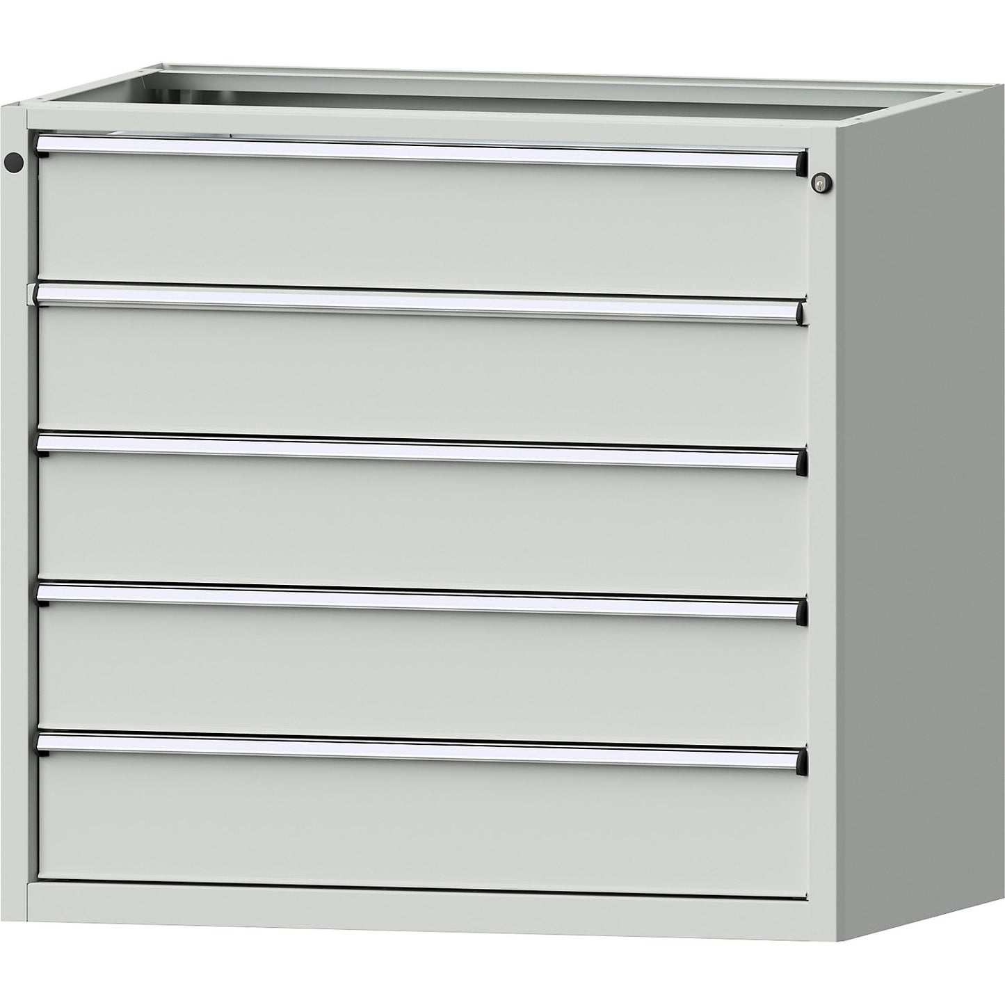 Cabinet for material and tool dispensing counter, 5 x 180 mm drawers, grey.