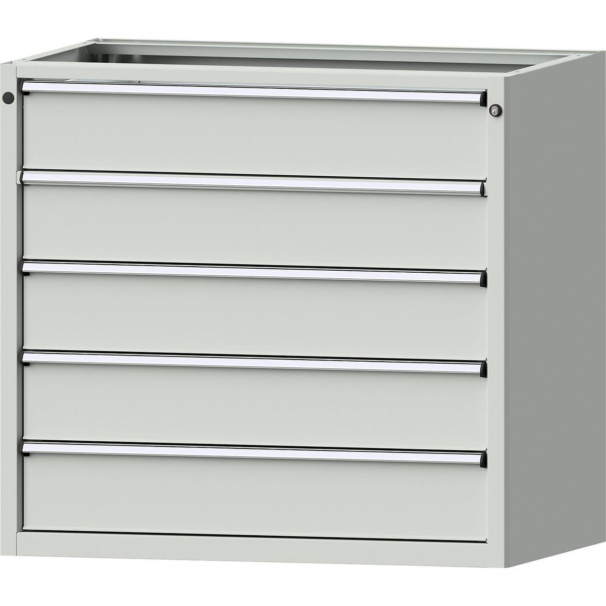 Cabinet for material and tool dispensing counter, 5 x 180 mm drawers, grey.