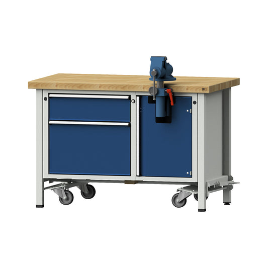 Compact workbench, mobile, mobile, with 1 drawer and vice, width 1270 mm.