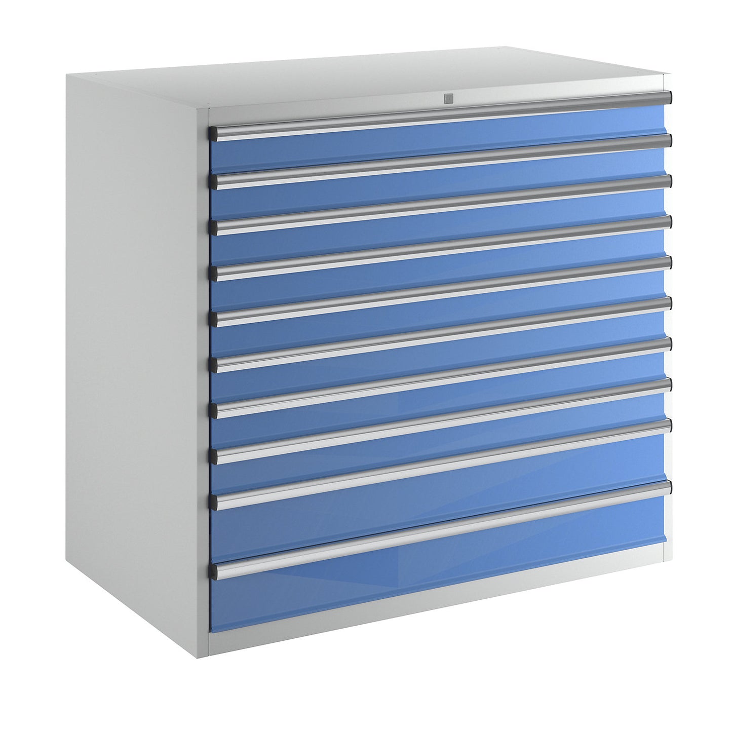 Drawer cupboard, height x width x depth 1200 x 1300 x 750 mm, 10 drawers, max. load 80 kg each.