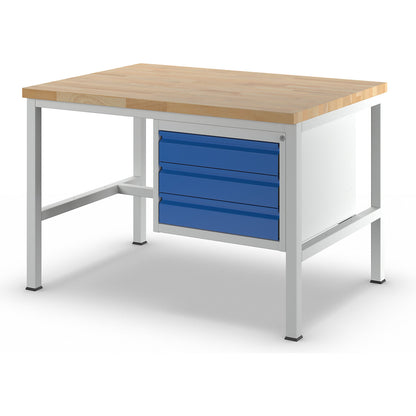 Workbench, frame construction, 3 L size drawers, depth 900 mm, width 1250 mm.