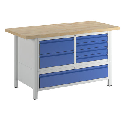 Workbench, frame construction, 6 L size drawers, 1 XXL size drawer, depth 700 mm, width 1500 mm.