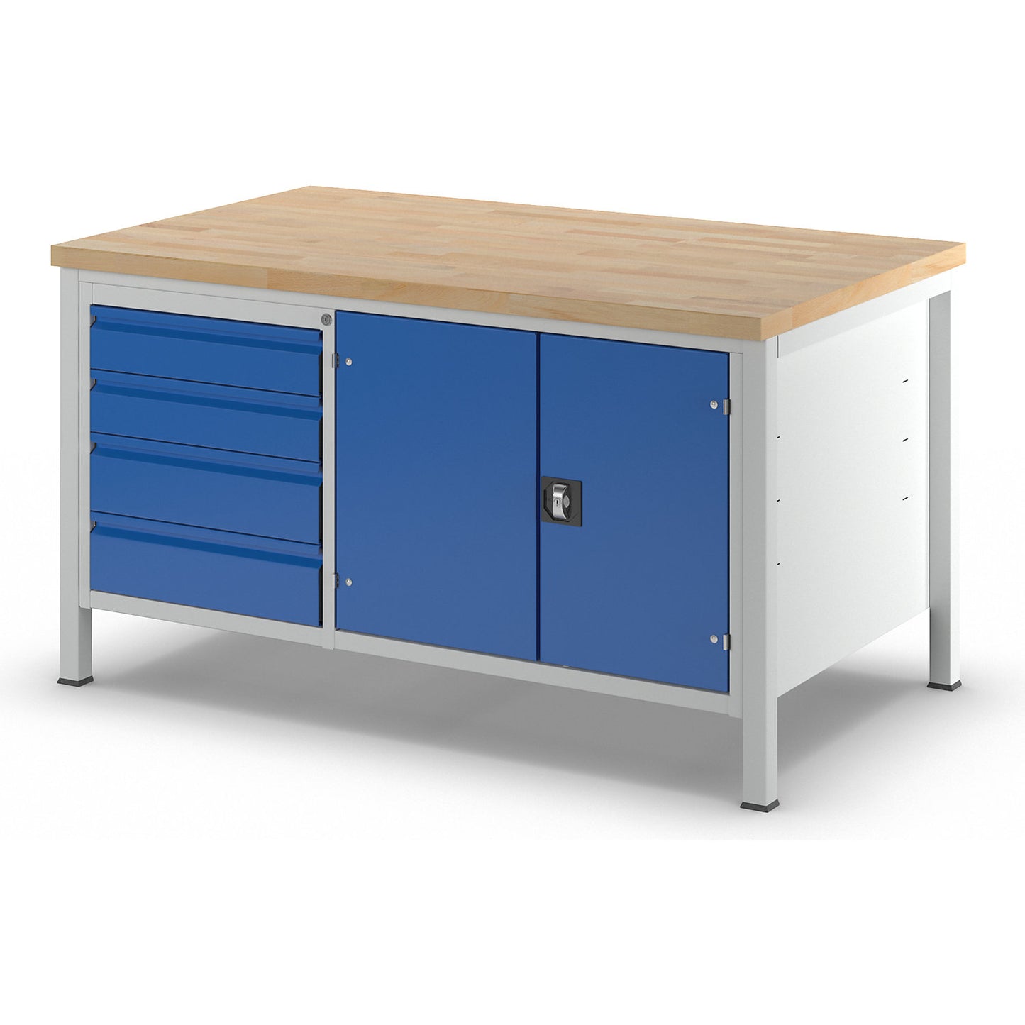 Workbench, frame construction, 4 L size drawers, 1 tool cupboard, depth 900 mm, width 1500 mm.