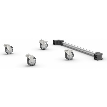 Wheel set for stainless steel PC cupboard, with push handle, 2 swivel castors, 2 fixed castors.