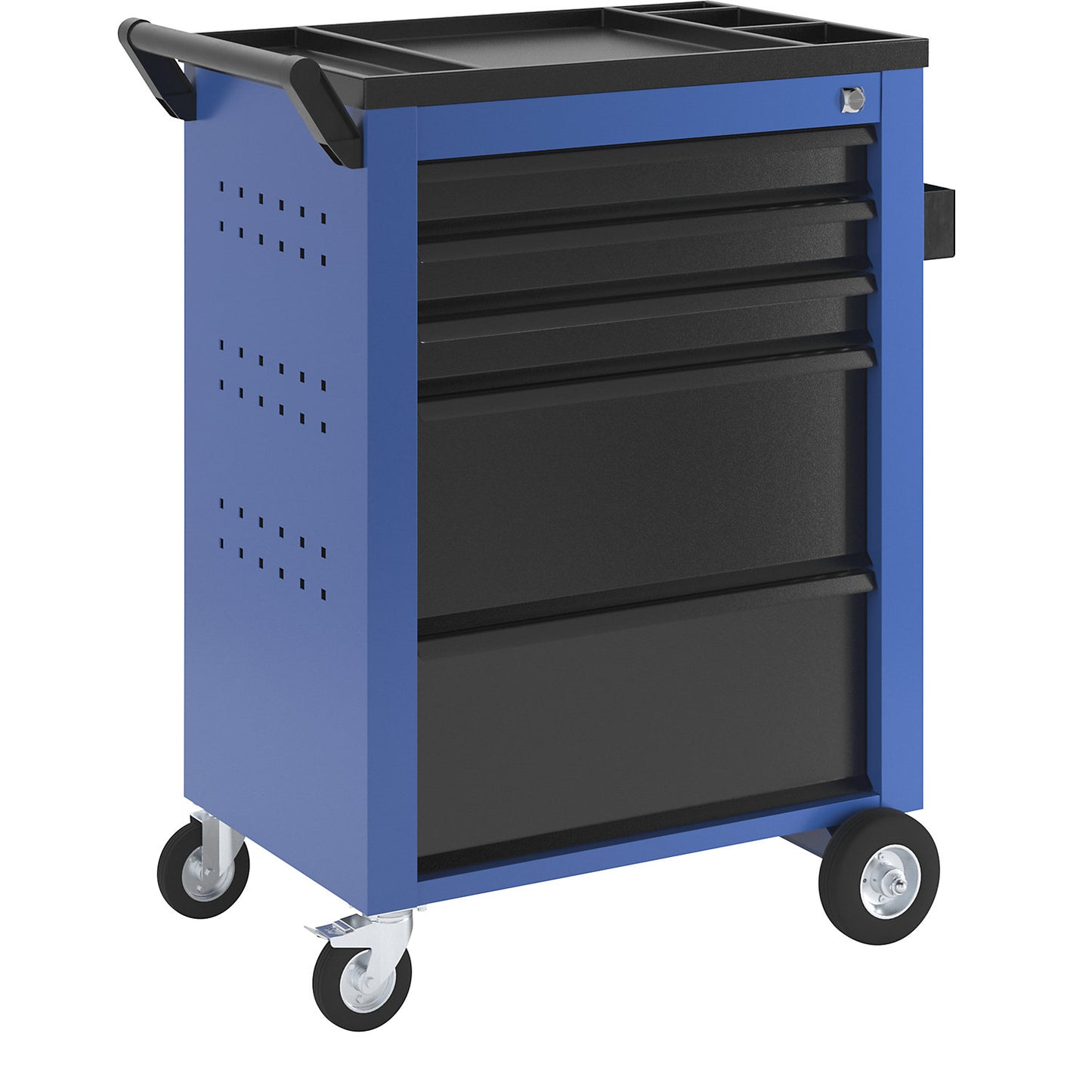 Tool trolley, 5 drawers with individual pull-out stops, HxWxD 930 x 630 x 410 mm, blue.