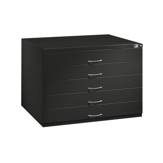 Drawing cabinet, A1, 5 drawers, height 760 mm, black grey.