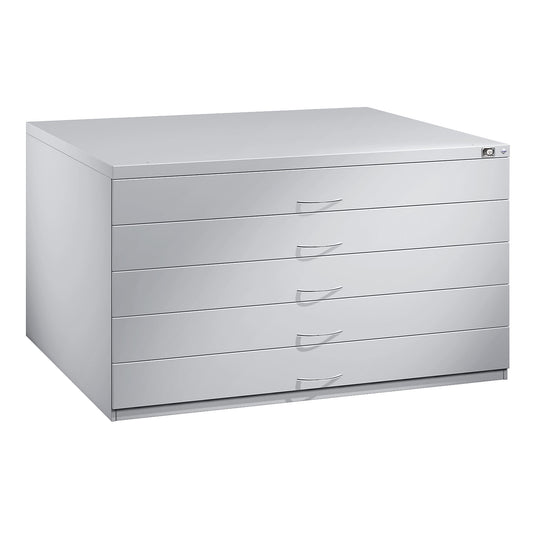 Drawing cabinet, A0, 5 drawers, height 760 mm, light grey.