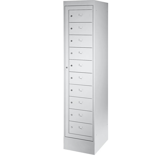 Laptop cupboard, 10 compartments, HxW 1900 x 400 mm, light grey.