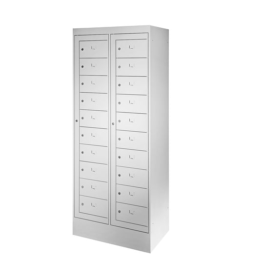 Laptop cupboard, 20 compartments, HxW 1900 x 782 mm, light grey.