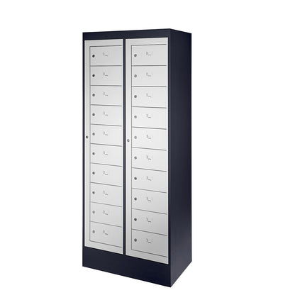 Laptop cupboard, 20 compartments, HxW 1900 x 782 mm, black grey / light grey.