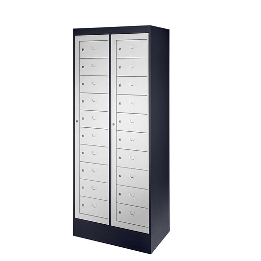 Laptop cupboard, 20 compartments, HxW 1900 x 782 mm, black grey / light grey.