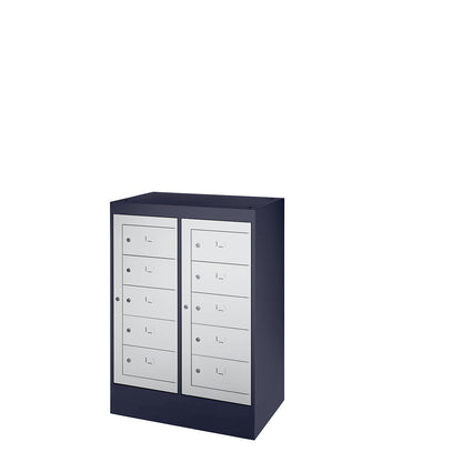 Laptop cupboard, 10 compartments, HxW 1115 x 782 mm, black grey / light grey.
