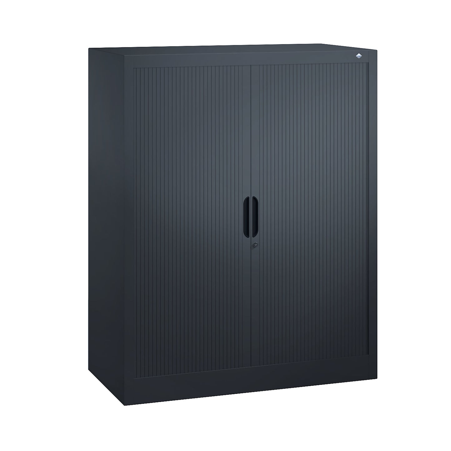Roller shutter cupboard with horizontal shutter, HxWxD 1230 x 1000 x 420 mm, 2 shelves, 3 file heights, black grey.