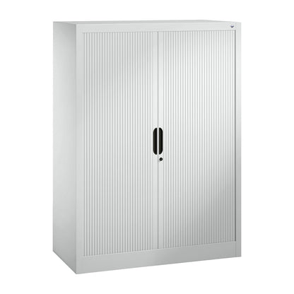 Roller shutter cupboard with horizontal shutter, HxWxD 1345 x 1000 x 420 mm, 3 shelves, 3.5 file heights, light grey.
