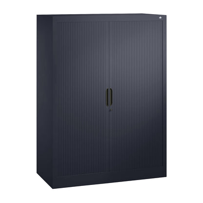 Roller shutter cupboard with horizontal shutter, HxWxD 1345 x 1000 x 420 mm, 3 shelves, 3.5 file heights, black grey.