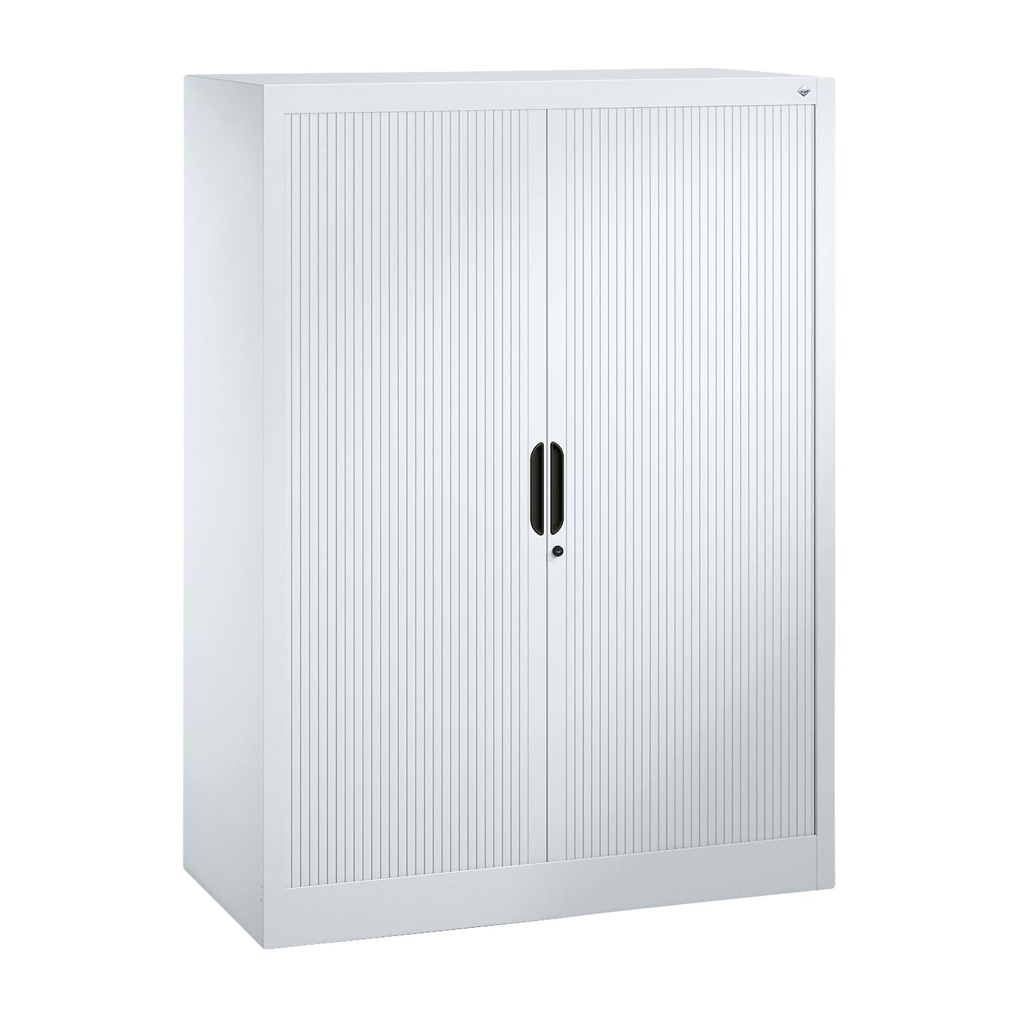 Roller shutter cupboard with horizontal shutter, HxWxD 1345 x 1000 x 420 mm, 3 shelves, 3.5 file heights, white aluminium.