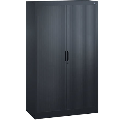 Roller shutter cupboard with horizontal shutter, HxWxD 1660 x 1000 x 420 mm, 3 shelves, 4 file heights, black grey.