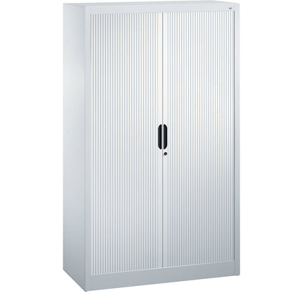 Roller shutter cupboard with horizontal shutter, HxWxD 1660 x 1000 x 420 mm, 3 shelves, 4 file heights, white aluminium.